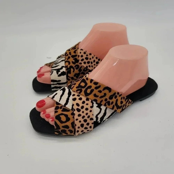 Qupid Shoes - New Qupid Ladies Animal Print Leopard Sandals Slide On Sz 8 Shoes Brown Black